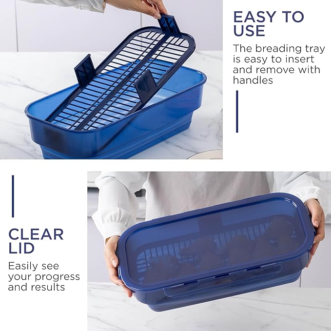 COOK WITH COLOR Collapsible Batter Bowl - Mess Free Breading Shaker Container - Great for Fried Fish, Fried Chicken, Onion Rings, Wings & More, Navy