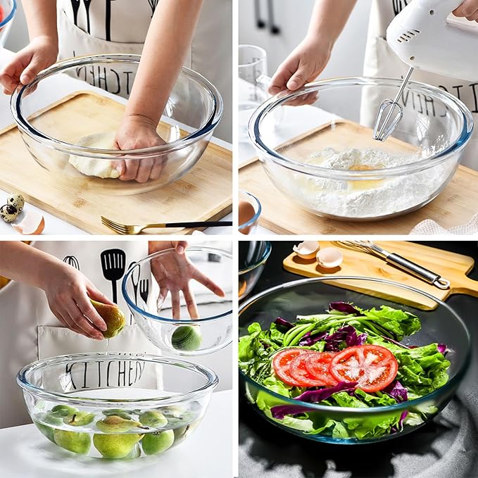 6.5 Quart Large Glass Mixing Bowl, Clear Large Salad Bowls for Kitchen Dishwasher, Freezer, Microwave & Oven Safe Bowls