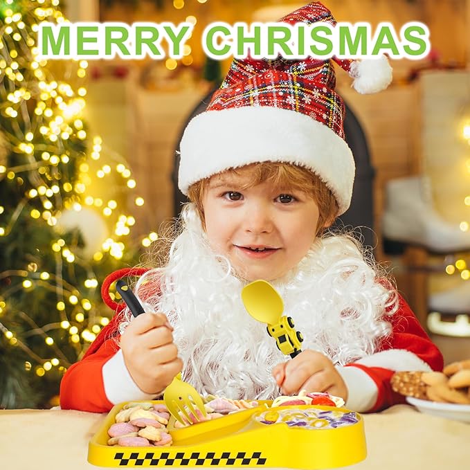Construction Toddler Utensils - Toddler Forks and Spoons - Kids Spoon and Fork Set - Suitable for Kids Utensils - Easter Gifts, Portable Silverware Set for 1 2 3 4 5 year old Toddlers, Yellow