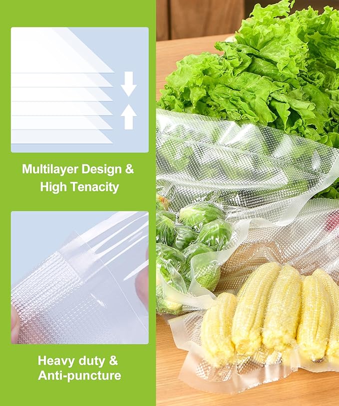 [2025 Upgraded] Bonsenkitchen 6 Rolls 8" x 16' Vacuum Sealer Bags for Food with a Color Box, Easy to Store, Commercial Grade, BPA Free, Great for Food Storage or Sous Vide, VB20