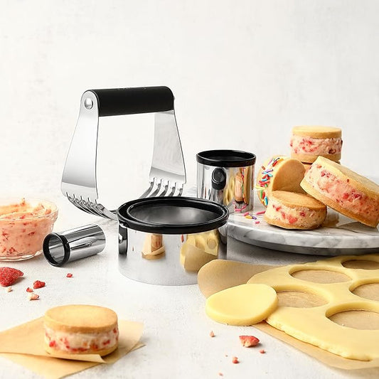 Spring Chef Large Dough Blender & Biscuit Cutter Set, Black & Stainless Steel Measuring Cups with Pour Spout, Set of 7-2 Product Bundle
