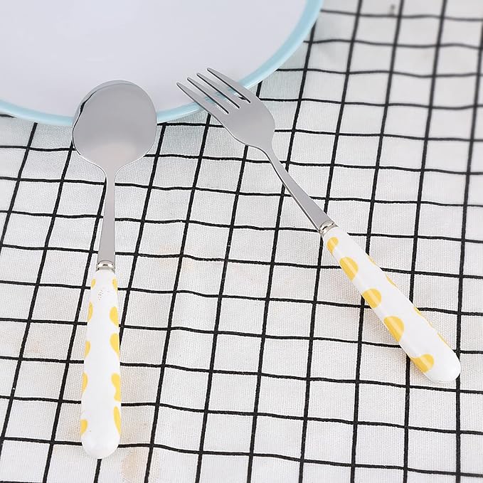 Children Flatware Set, Stainless Steel Fork Spoon with Storage Box Kids Dinner Utensils Spoon Fork Set with Travel Case for Kids Toddlers (Yellow)