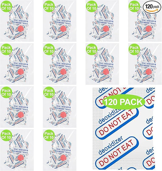 100cc Oxygen Absorbers for Food Storage - 120 Packs(12 x Packs of 10), Food Grade Oxygen Absorbers for Food Storage with Oxygen Indicator, Applicable to Mylar Bags, Mason Jars, and Vacuum Bags