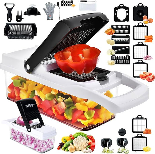 26-in-1 Multi Functional Vegetable Chopper with Container - Chopper Vegetable Cutter, Onion, Veg chopper with Container, Vegetables Slicer, Veggie Cutter, Veggie slicer | Mandoline Slicer, Spiralizer