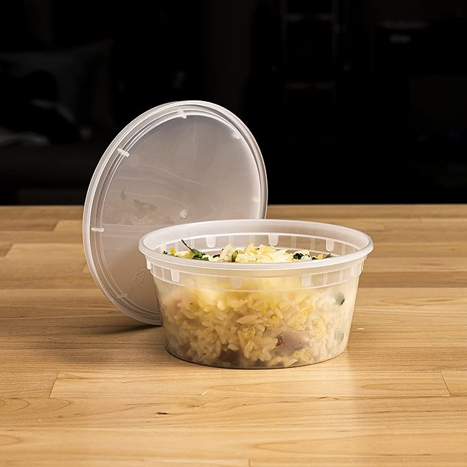 TIYA Takeout Food Containers - 12oz Bulk 240 Pack with Lids - Plastic Food Storage to-Go Containers - Reusable Microwavable Dishwasher Safe Takeout Cups - Airtight Leak Proof for Soups & Meal Prep