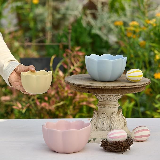 Bico Flower Shaped Ceramic Handcrafted Mixing Bowl Set of 3, Microwave & Dishwasher Safe, for Baking, Cooking, Food Prep