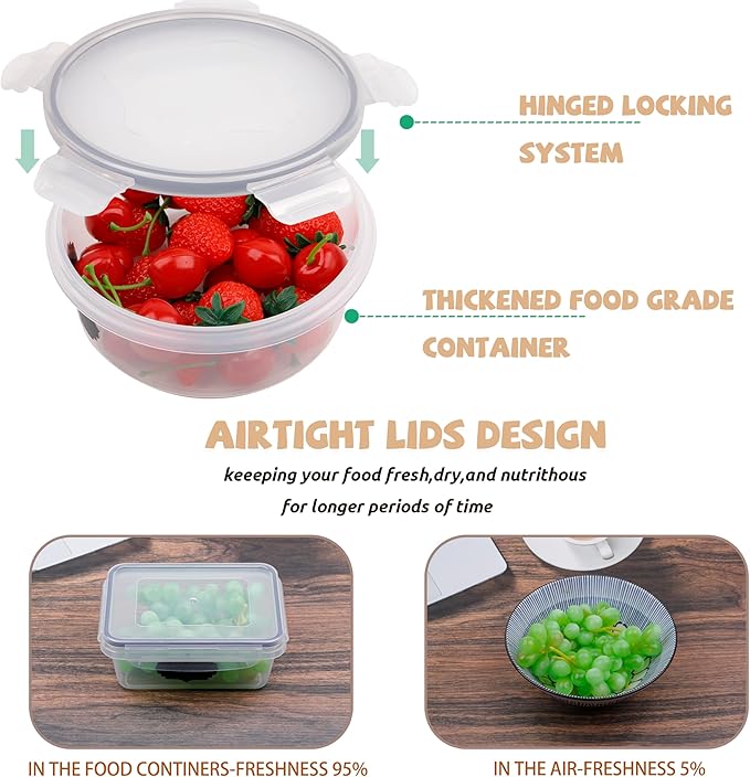 12-Piece Set of Clear Plastic Food Storage Containers with Gasket Seal Box Lids, 12 Containers and 12 Lids, Leak Proof Stackable, For Kitchen Fridge, Meal Prep Lunch Containers