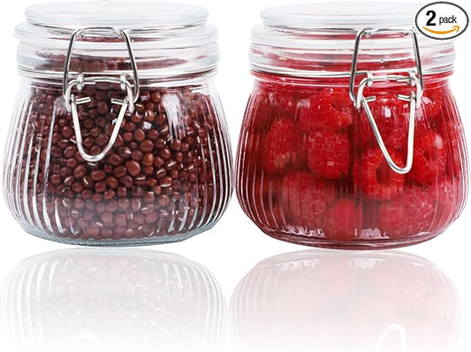 Glass Jars With Airtight Lid 16 Oz-2 Set Thicken Sealed Food Storage Canister With Airtight Lid Leakproof Wide Mouth Kitchen Storage Jar For Coffee Beans Nuts Baking Goods Tea Spice Cereal Fruits