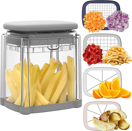 Brieftons PerfectCut Vegetable Chopper: 4-Blade Veggie Dicer Fruit Slicer, Potato French Fry Cutter, Wedge Cutter, Onion Chopper, Egg Slicer with 5 Recipe Ebooks, Safe to Use, Easy to Clean & Store