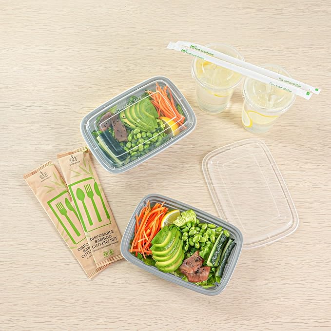 Restaurantware Asporto 24 Ounce Take Out Containers, 100 Food Containers With Lids - Microwavable, Disposable, Silver Plastic To Go Food Containers, No BPA, For Take Out And Delivery