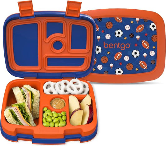 Bentgo Kids Prints Leak-Proof, 5-Compartment Bento-Style Kids Lunch Box - Ideal Portion Sizes for Ages 3-7, Durable, Drop-Proof, Dishwasher Safe, & Made with BPA-Free Materials (Sports)