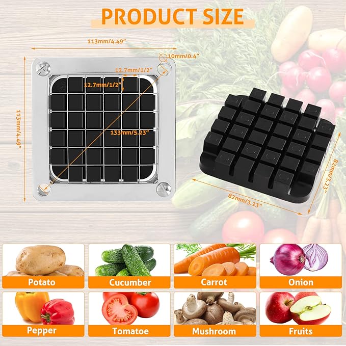 WICHEMI Replacement Chopper Blade 1/2" Blade Commercial Vegetable Chopper Stainless Steel Onion Chopper Dicer Blades and Pusher Block for Tomato Dicer French Fry Cutter