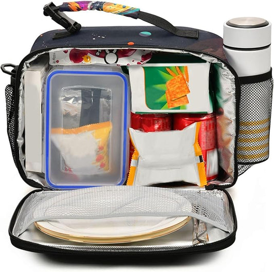 MNSRUU Student Lunch Bag Astronaut Starry Sky Insulated DinnerTotes Picnic Bag Lunch Box with Adjustable Shoulder Strap for Teen Kids Adults