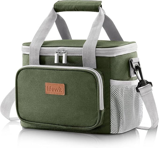 Lifewit Large Lunch Bag Insulated Lunch Box Soft Cooler Cooling Tote for Adult Men Women, Gray and Green 12-Can (9L)