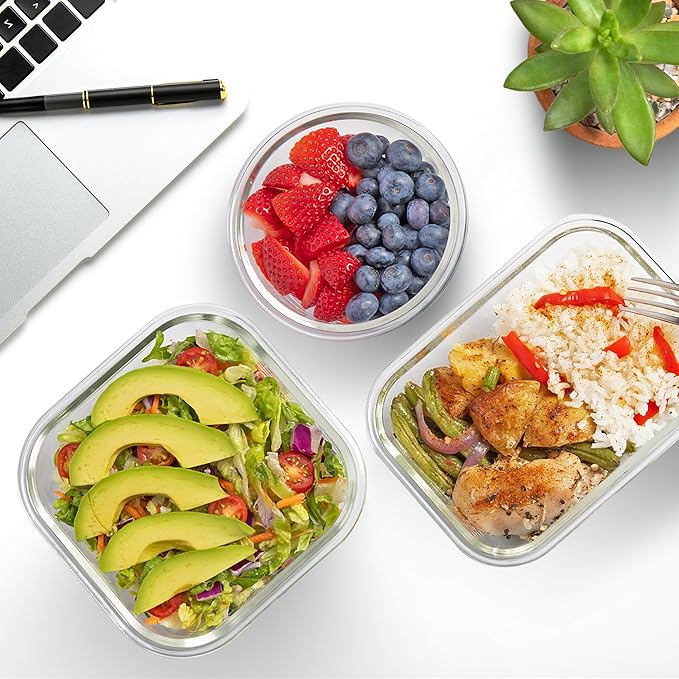 Zulay Kitchen 12 Pack Glass Meal Prep Containers with Lids - Airtight, Premium Borosilicate Glass Food Storage Containers - Microwave, Freezer & Oven Safe, BPA Free - Gray