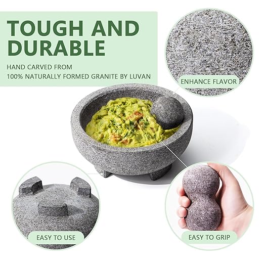 Luvan Large Mortar and Pestle Set,4 Cups Unpolished Granite Natural Stone Grinder Bowl for Molcajete Guacamole Bowl Crushing/Mexicano Guacamole,Spices Grinder,Herb Crusher,Salsa Pesto-8IN/Gray