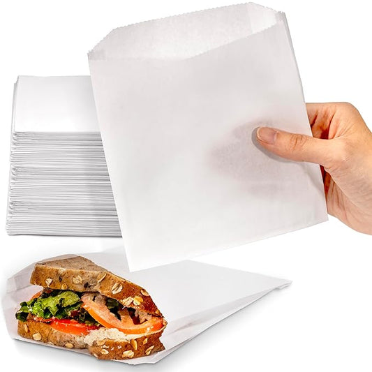 Fit Meal Prep 1000 Pack Paper Sandwich Bags 7 x 6”, Greaseproof Paper Snack Bags, Food Grade Pastry Bag, Recyclable Small Paper Bags, Cookie Sleeves, Food Packaging for Bakery, Donuts