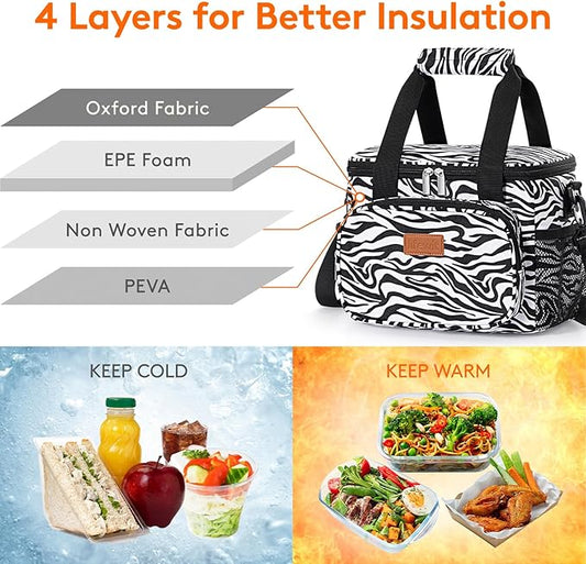 Lifewit Large Lunch Bag Insulated Lunch Box Soft Cooler Cooling Tote for Adult Men Women, Zebra Stripes 12-Can (9L)