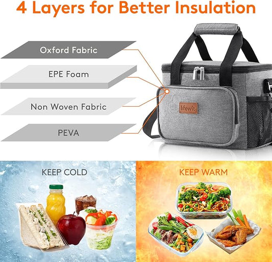 Lifewit Large Lunch Bag Insulated Lunch Box Soft Cooler Cooling Tote for Adult Men Women, Gray 12-Can (9L)