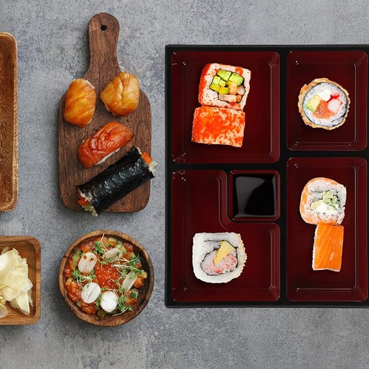 Cabilock Japanese Bento Case Sushi Tray Food Carrier Box Traditional Food Storage Organization Container Serving Box with Lid for Restaurant Home Office Sushi Container