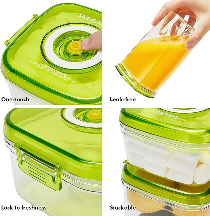 Food Storage Containers with Upgrade Vacuum Seal Tech, 100% Leakproof, Freshness Preservation & Waste Reduction, Perfect for Fruits, Veggies, Meats, Leftovers, 6pcs(0.6L+1.4L+2L+1Lx3)