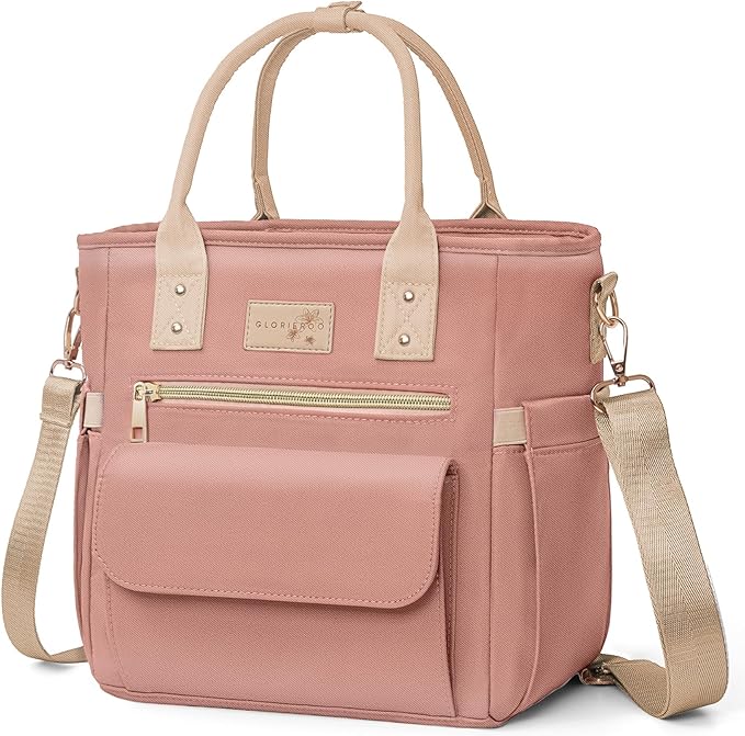 Deluxe Large Insulated Lunch Bag Box Women - Leakproof Waterproof Cooler with Multi Pockets Removable Strap for Work Picnic - Teacher Mothers Day Christmas Birthday Gifts