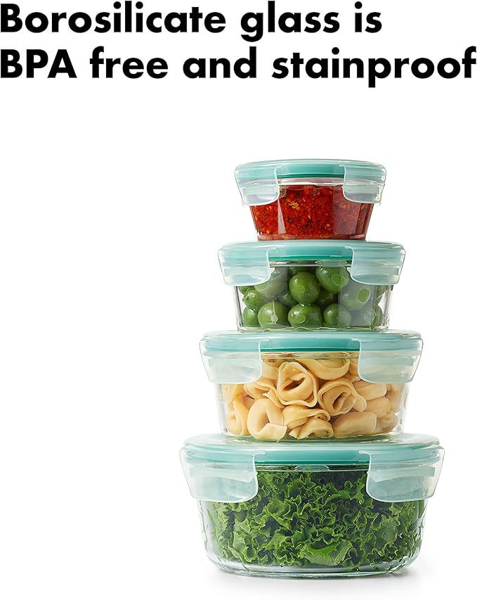 OXO Good Grips 8 Piece Smart Seal Airtight Glass Round Container Set,Blue
