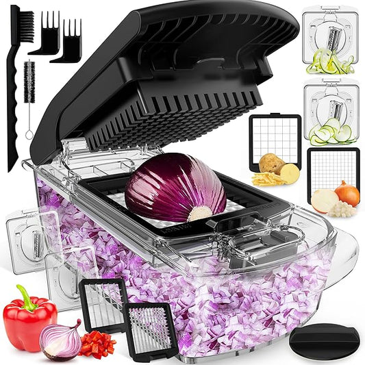 Fullstar Vegetable Chopper and Spiralizer - Food Chopper with Container, Fruit Slicer, Kitchen Gadgets & Accessories, Home Essentials (4 in 1, Clear)
