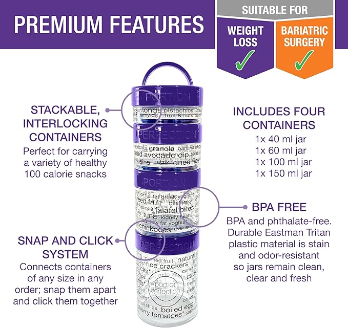 Bariatric Portion Control - Meal Prep Glass Containers 3pk with 100 Cal Snack Container Set, Practical Meal Prep, Gastric Sleeve, Bypass or Band with Protein, Carbs & Veg