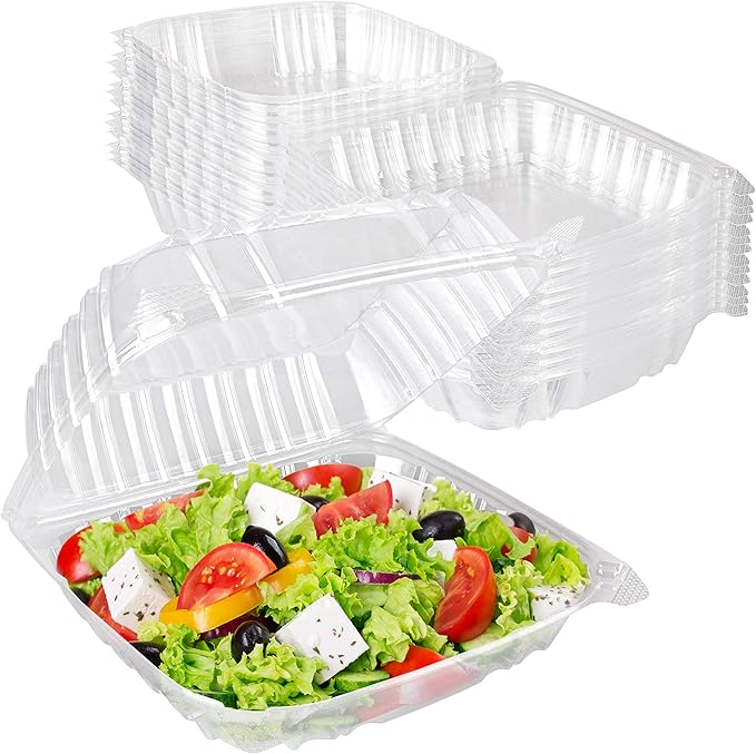 Stock Your Home Plastic 8 x 8 Inch Clamshell Takeout Tray (25 Count) - Dessert Containers - Plastic Hinged Food Containers for Salads, Pasta, Sandwiches