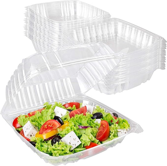 Stock Your Home Plastic 8 x 8 Inch Clamshell Takeout Tray (25 Count) - Dessert Containers - Plastic Hinged Food Containers for Salads, Pasta, Sandwiches