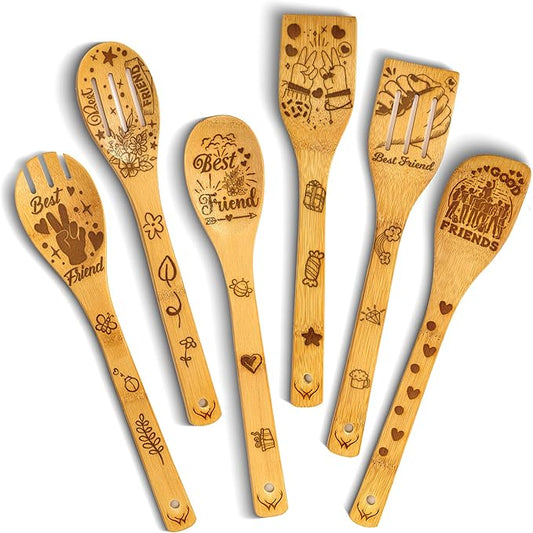 Woodlands-USA Best Friend Wooden Spoons for Cooking - Perfect Birthday Gifts for Best Friend, Bamboo Spoons & Wooden Kitchen Utensil Set,Unique Best Friend Birthday Gifts for Women Who Have Everything