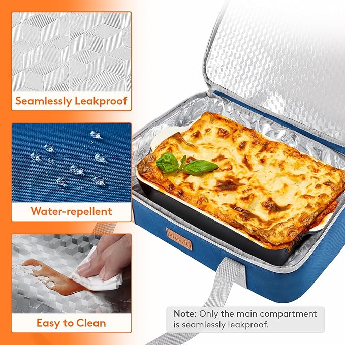 Lifewit Expandable Insulated Casserole Carrier for Hot or Cold Food, Double Decker Food Bag Lasagna Holder Carry Tote for Potluck Parties/Picnic/Cookouts, Fits 9"x13" Baking Dish, Pure Blue