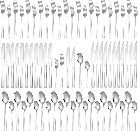 72-Piece Silverware Set for 12 Essential -18/0 Stainless Steel Flatware Set - Complete Cutlery Set with Forks and Spoons - Utensils for Every Occasion - Dishwasher Safe Kitchen Utensils Set