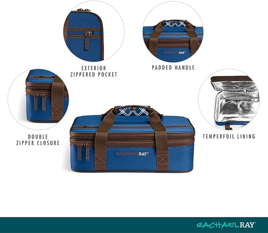 Rachael Ray Expandable Insulated Casserole Carrier for Hot or Cold Food, Thermal Lasagna Lugger Tote for Potluck, Parties, Picnic, and Cookouts, Fits 9" x 13" Baking Dish
