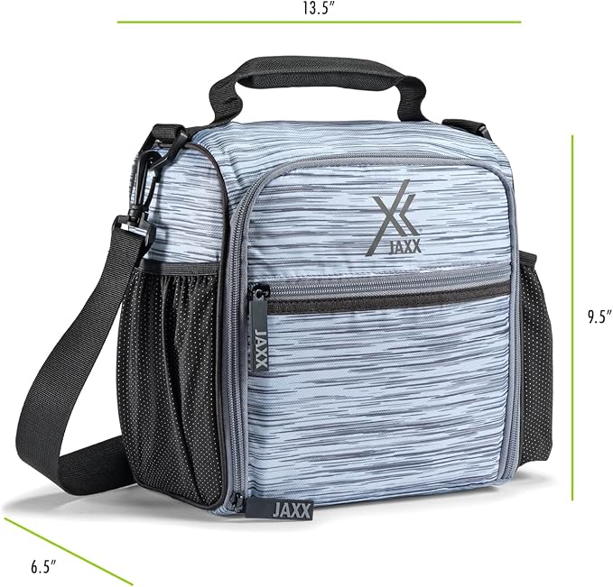 Fit & Fresh JAXX, 9pc Meal Prep Lunch Bag, Gray, Unisex, Polyester, Large Capacity, Insulated, With Containers, Ice Packs, Shaker Bottle