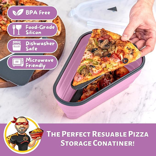 PIZZA PACK The Perfect Reusable Pizza Storage Container with 5 Microwavable Serving Trays - BPA-Free Adjustable Pizza Slice Container to Organize & Save Space, Pink 4 pk