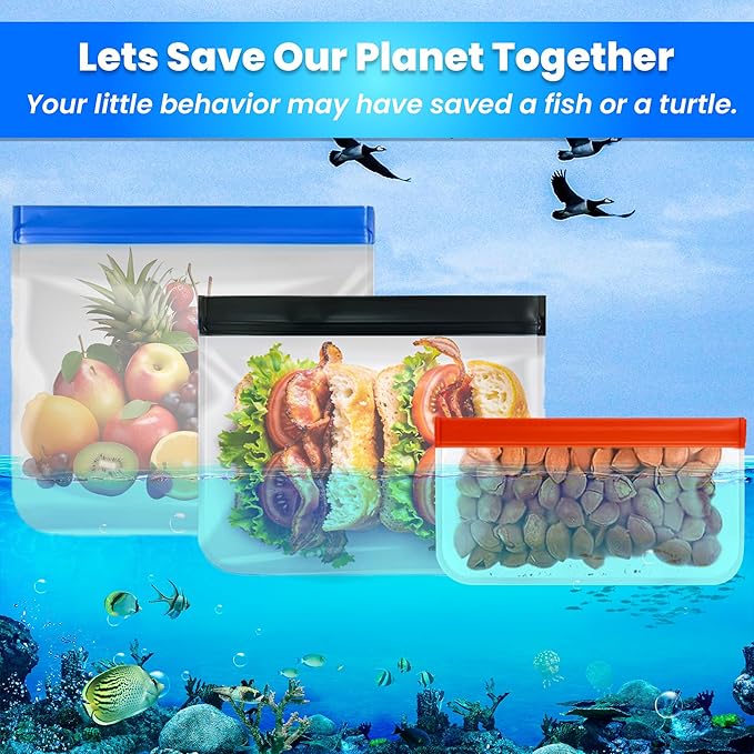 10-Pack (3 Small, 4 Medium, 3 Large) Extra Thick Reusable Silicone Bags – BPA-Free, Leakproof & Durable Freezer Bags for Meal Prep, Marinating, Lunch & Travel – Versatile & Dishwasher Safe