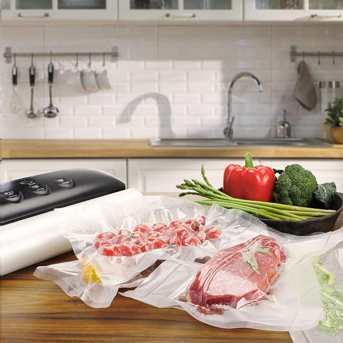 Vacuum Sealer Bags Rolls Compatible with FoodSaver, 2 Pack 11" x 25' and 2 Pack 8" x 25' Fit Inside Machine Commercial Grade Embossed Food Preservation Rolls (Total 100 Feet)