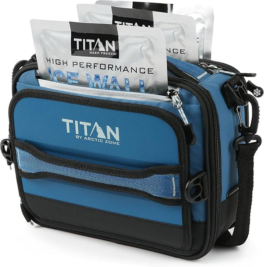 Titan Fridge Cold Crush Resistant Expandable Lunch Bag - With Reusable Gel Ice Packs Plus Food Container Set - Sail Blue