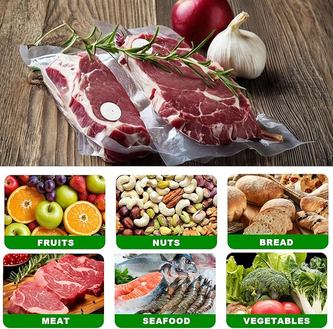 20 PCS Vacuum Sealer Bags for Food, Freezer Bags Medium and Large,with 2 Closure Clips, Vacuum Storage Bags for Most Vacuum Sealers, Food Saver Bags, Vacuum Bags for Vegetables, Fruits, Meat