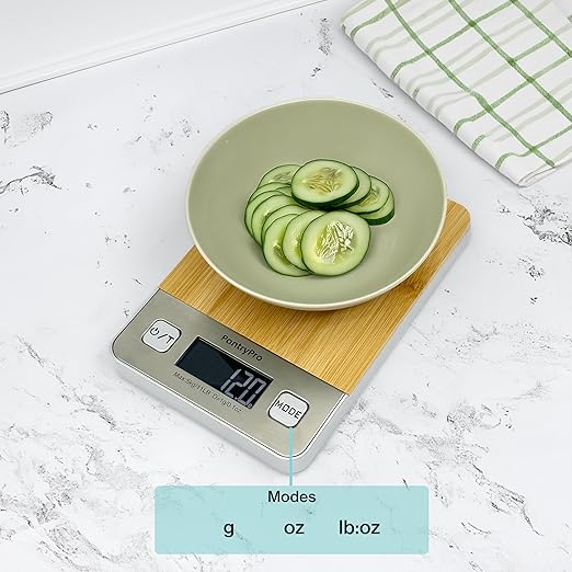 Bamboo Platform Digital Kitchen Scale - 11 pounds Capacity LCD Display Grams and Ounces AAA Battery Included (Natural)