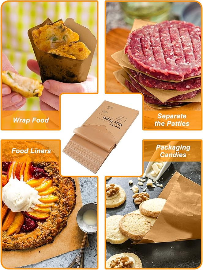 SMARTAKE 12 x 12 Inches Wax Paper for Food, 500 Pcs Non-Stick Hamburger Patty Paper, Square Sandwich Separators Wrapping Paper, for Lunch, Restaurants, Barbecues, Picnics, Parties, Unbleached
