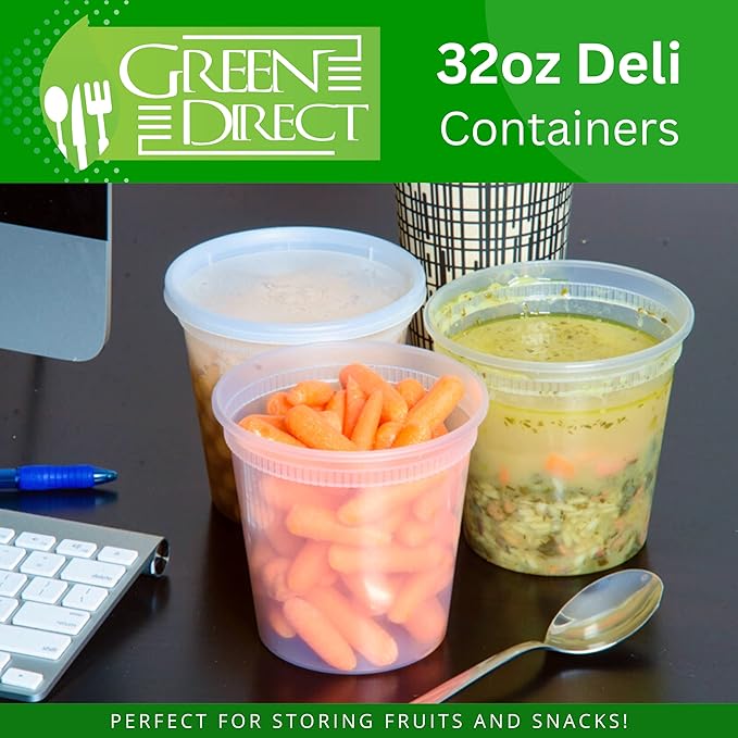 Deli Containers with Lids 32 oz. 40 Pack Disposable Clear Lunch Containers Leakproof, Plastic Round Food Storage Containers, Freezer Containers for Food