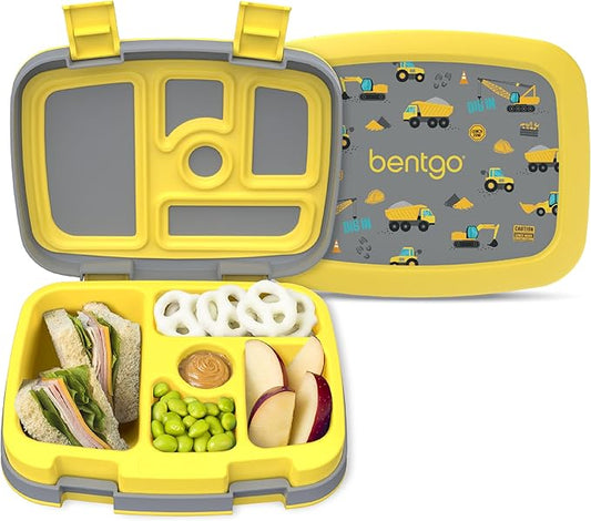 Bentgo Kids Prints Leak-Proof, 5-Compartment Bento-Style Kids Lunch Box - Ideal Portion Sizes for Ages 3-7, Durable, Drop-Proof, Dishwasher Safe, & Made with BPA-Free Materials (Construction Trucks)