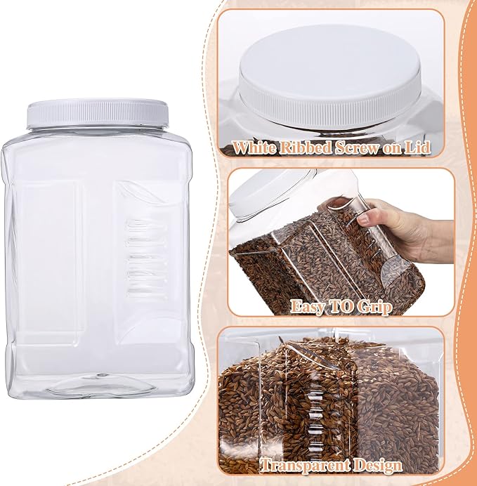 12 Packs 1 Gallon Plastic Grip Jar with Cap Clear Storage Containers Grip Jars Multi-use Empty Containers Household Dried Food Canisters BPA Free for Kitchen Fermentation Food Storage (White Lid)