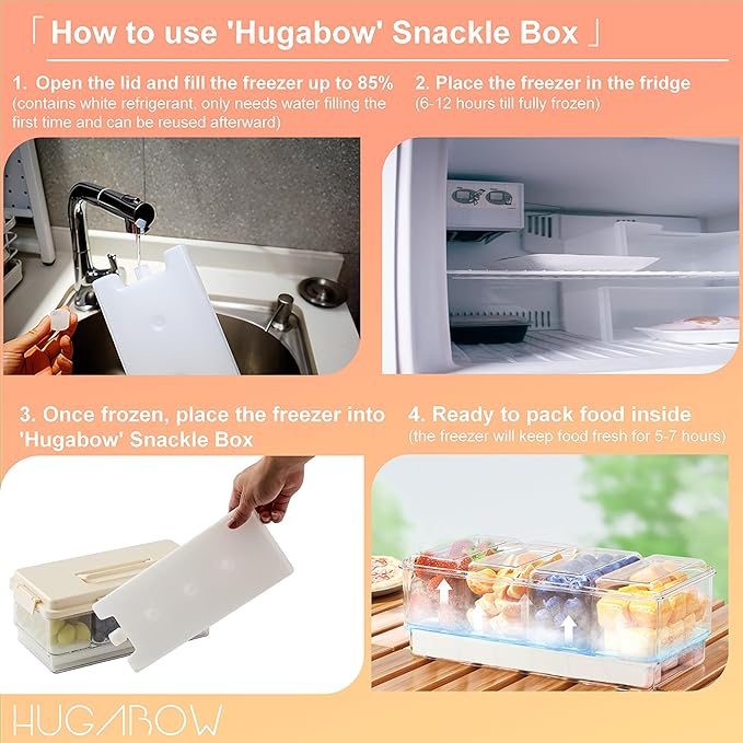 Portable Snackle Box Container with Ice Pack, 4 Large Compartments Chilled Travel Charcuterie Tray with Lid & Forks, Cooling Divided Serving Tray, for Outdoor Parties, Picinics