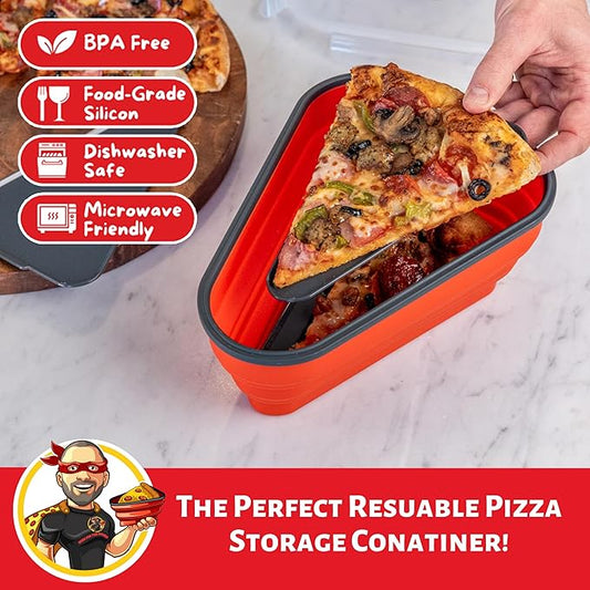 PIZZA PACK The Perfect Reusable Pizza Storage Container with 5 Microwavable Serving Trays - BPA-Free Adjustable Pizza Slice Container to Organize & Save Space, 3 Pack, Red