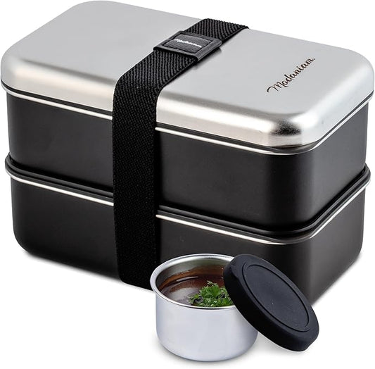 Premium Stainless Steel Bento Box Adult Lunch Box with Compartments|leak proof| Microwavable| Stackable Japanese Bento Lunchbox| Metal Lunch box|Lunch Containers |47 Oz|Black | Dad Gift