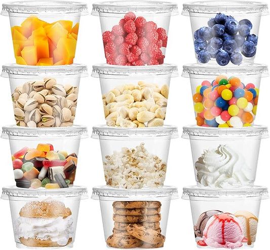 50 Pack 8 OZ Disposable Plastic Cups with Lids,Clear Portion Cups with Flat Lids,Disposable Clear Ice Cream Cup for Parfaits,Yogurt,Drink,Soups,Snacks,Salad,Fruit(With Holes)